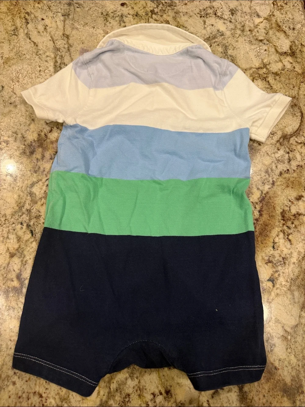Ralph Lauren White, Light Blue, Green & Navy Striped Polo Romper